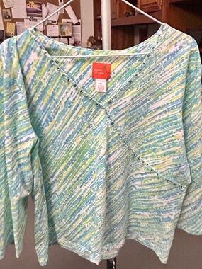 hearts of palm Aqua, Seafoam & Lime Beaded V‑Neck Knit Top